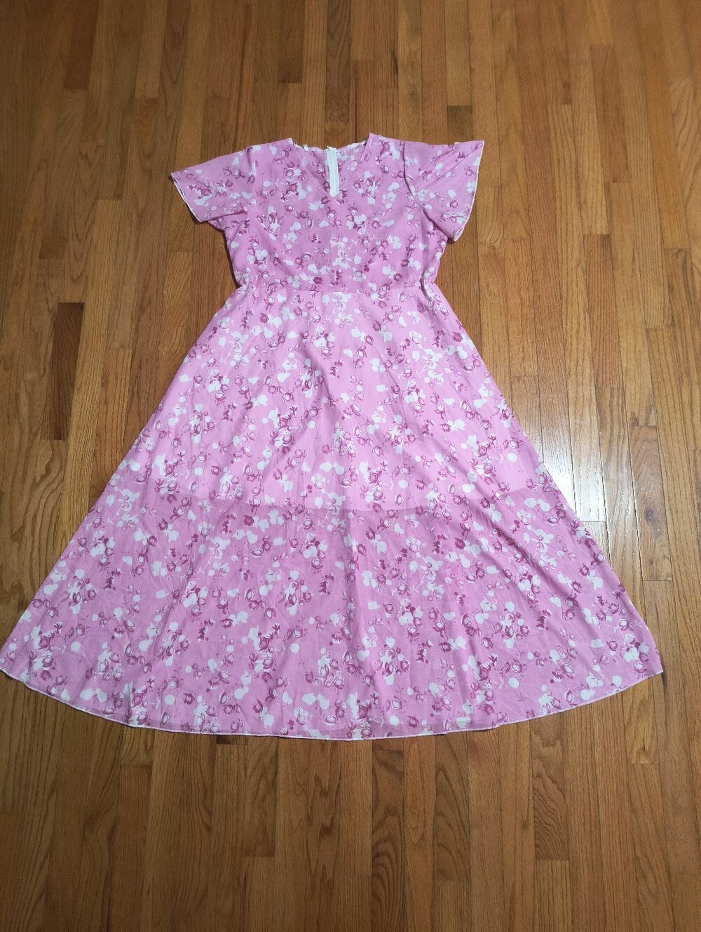 Pink polyester midi dress, women's large